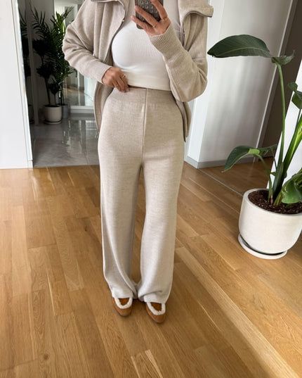 Ayer Hooded Knit Tracksuit Set for Women - Stone Beige Comfort