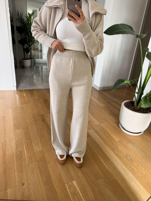 Ayer Hooded Knit Tracksuit Set for Women - Stone Beige Comfort