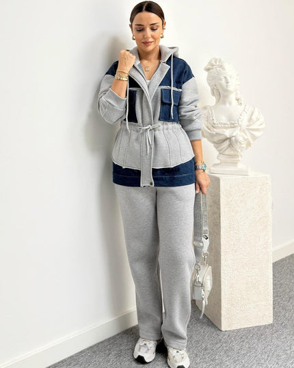 Herne Fleece-Lined Denim Trimmed TWS Model Tracksuit Set for Women