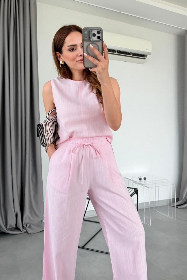 Freya Linen Sleeveless Blouse & Trousers Set