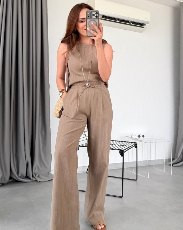 Freya Linen Sleeveless Blouse & Trousers Set