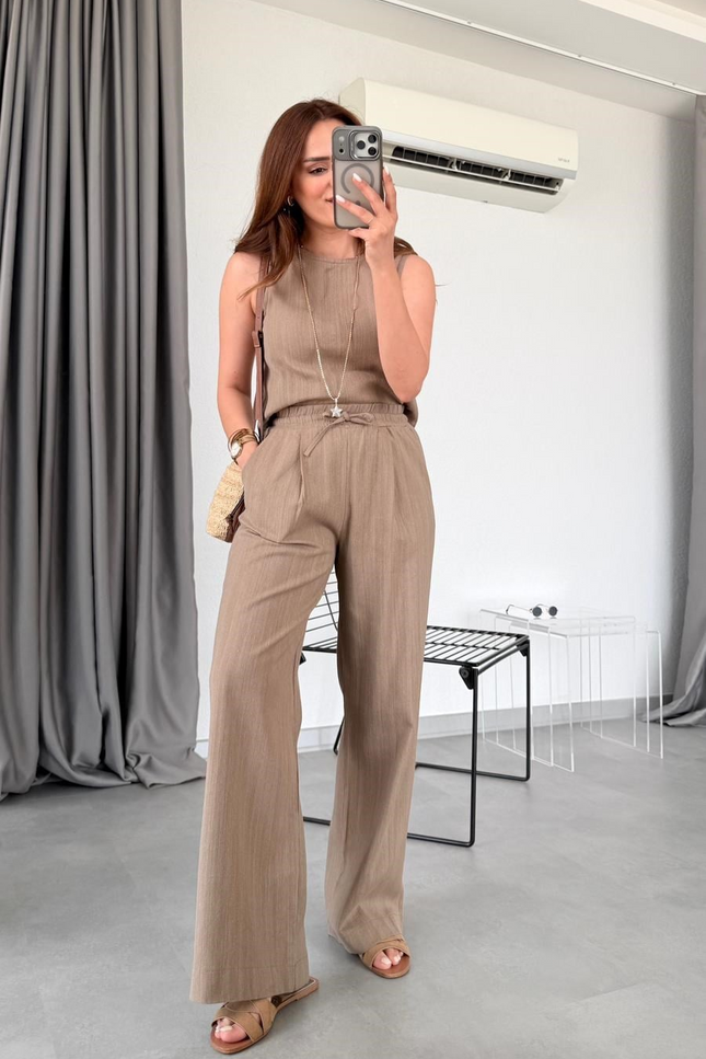 Freya Linen Sleeveless Blouse & Trousers Set