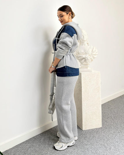 Herne Fleece-Lined Denim Trimmed TWS Model Tracksuit Set for Women