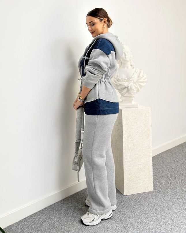 Herne Fleece-Lined Denim Trimmed TWS Model Tracksuit Set for Women