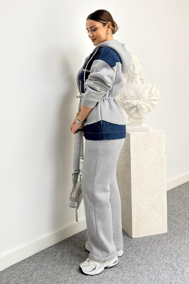 Herne Fleece-Lined Denim Trimmed TWS Model Tracksuit Set for Women