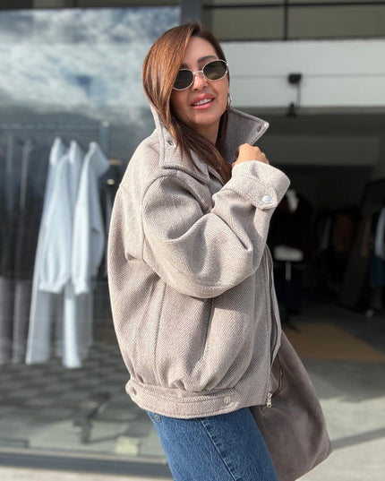 Elegant Women's Beige Textured Melton Winter Coat - Stylish Warm Outerwear Jacket