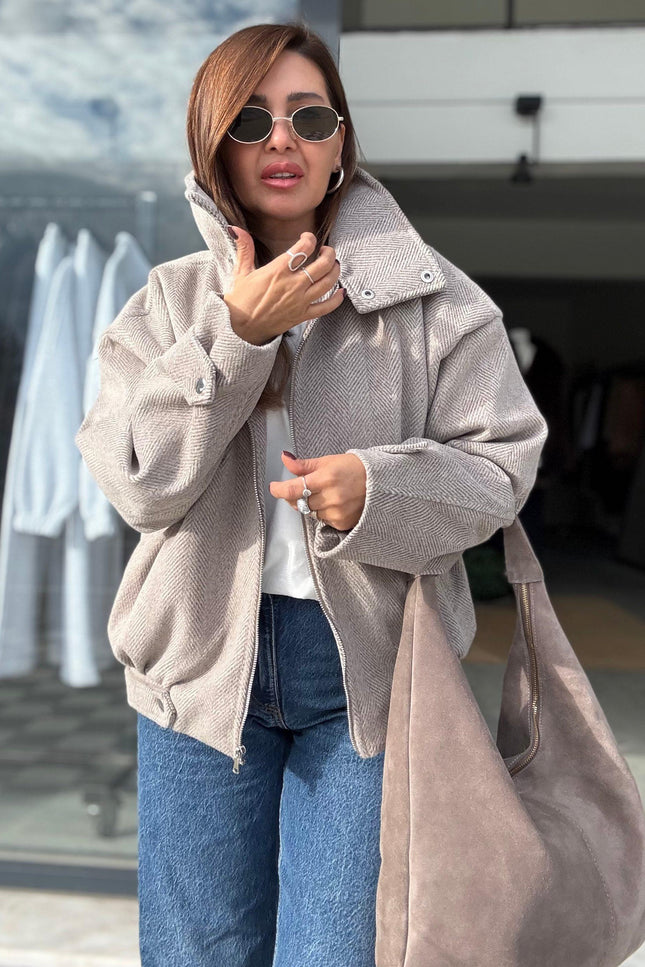 Elegant Women's Beige Textured Melton Winter Coat - Stylish Warm Outerwear Jacket