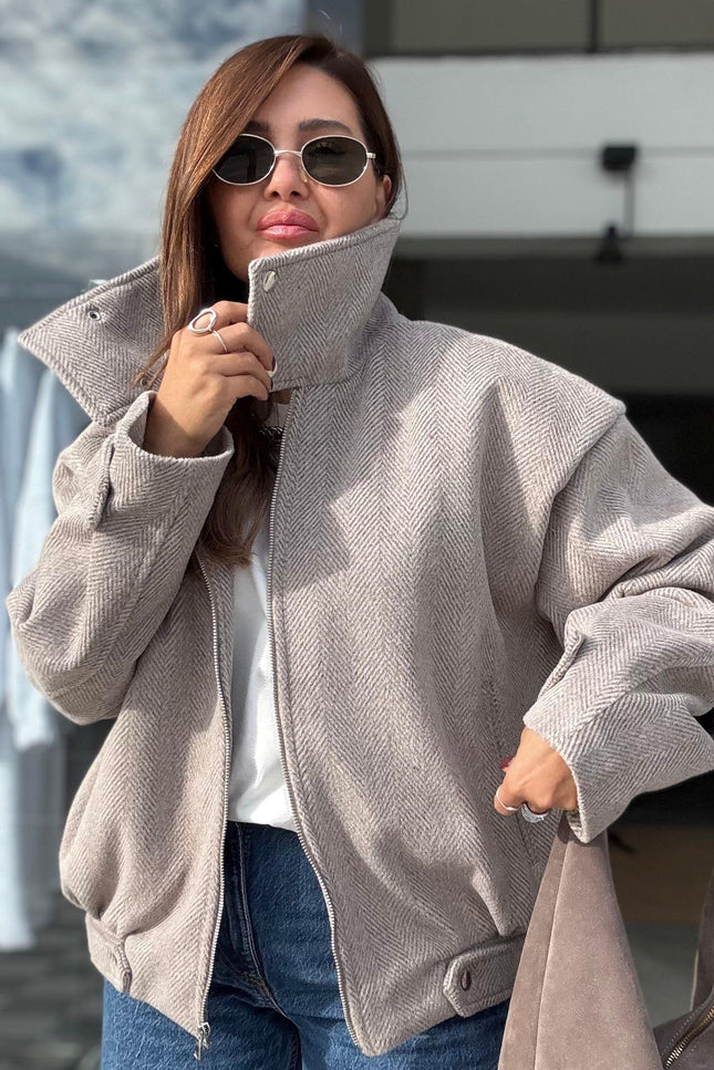 Elegant Women's Beige Textured Melton Winter Coat - Stylish Warm Outerwear Jacket