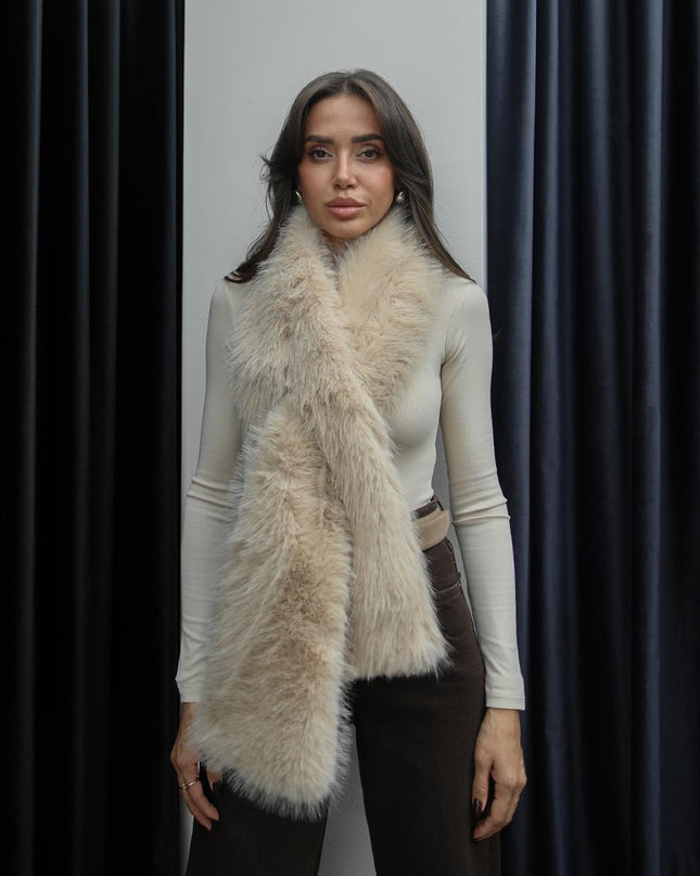Luxurious Beige Loop-Through Faux Fur Scarf - Soft, Warm, Winter Fashion Accessory