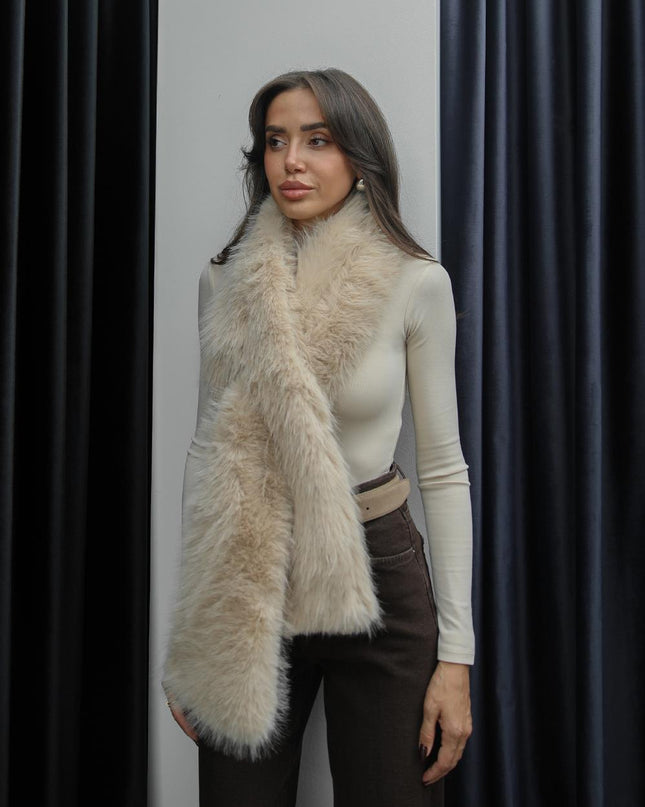 Luxurious Beige Loop-Through Faux Fur Scarf - Soft, Warm, Winter Fashion Accessory