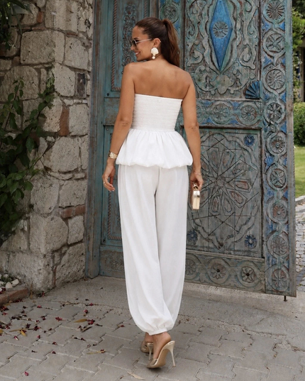 Drape Detail Balloon Sleeve Blouse & Trousers Set
