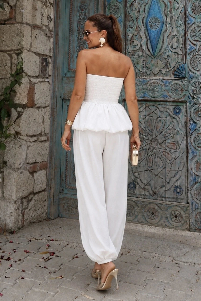 Drape Detail Balloon Sleeve Blouse & Trousers Set