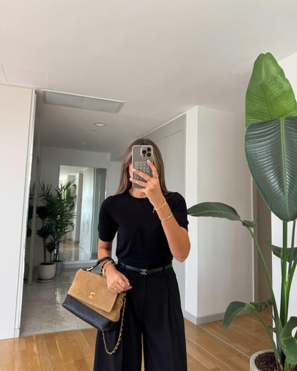 Bisiklet Yaka Kısa Kol Basic Triko - Siyah