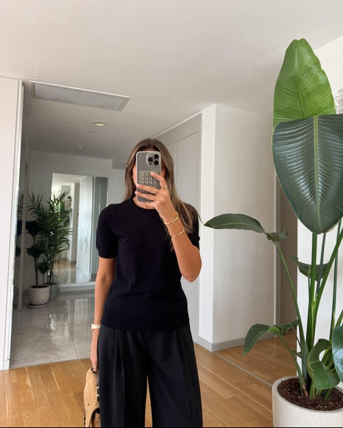 Bisiklet Yaka Kısa Kol Basic Triko - Siyah