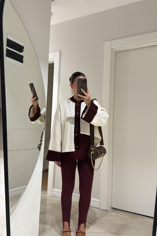 Burgundy Elastic Heel Tights Legging