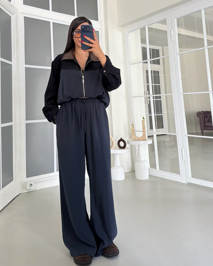 Premium Jacket Elastic Waist Trousers Tencel Two-Piece Set