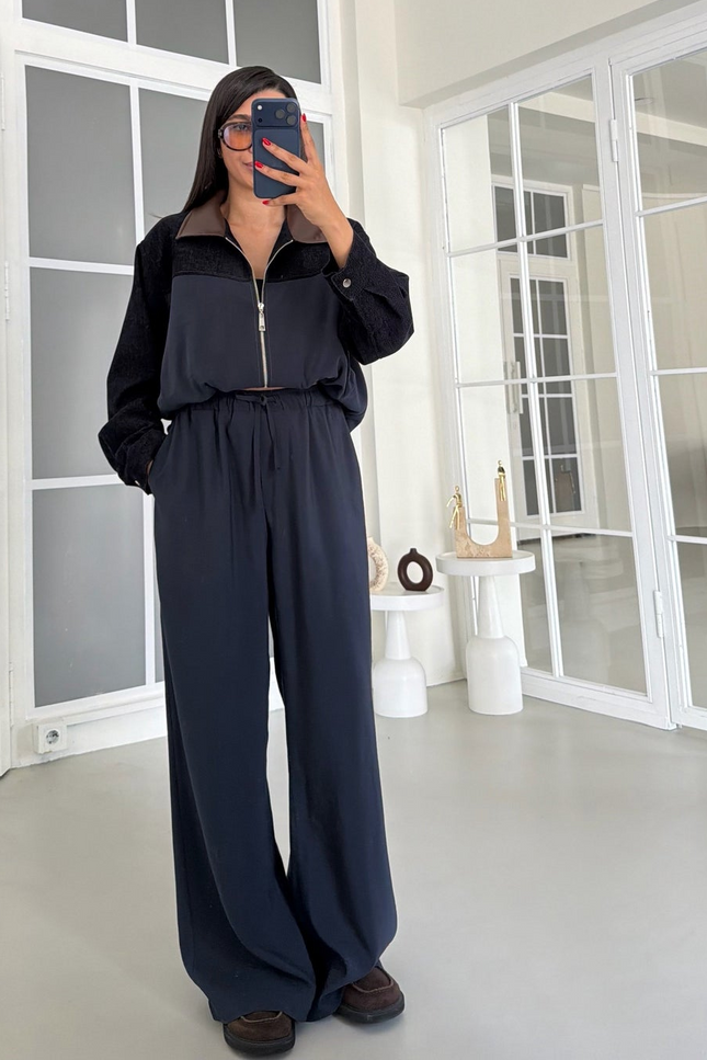 Premium Jacket Elastic Waist Trousers Tencel Two-Piece Set