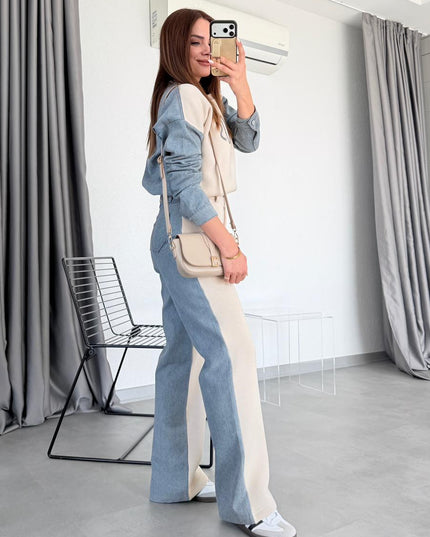 Ruby Set Beige with Denim Detail on the Back