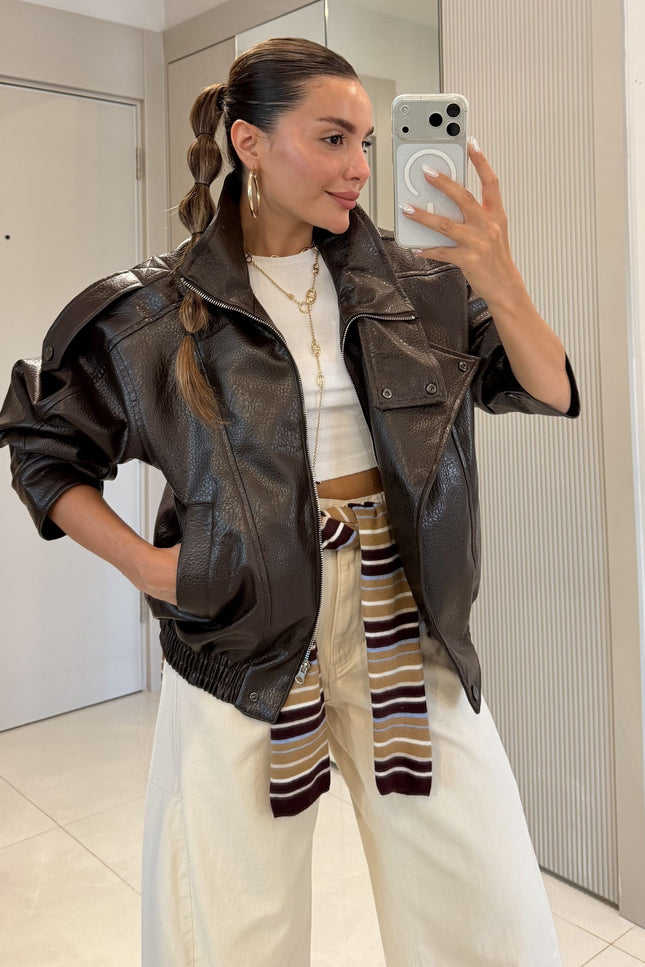 Carlota Oversize Zippered Faux-Leather Jacket