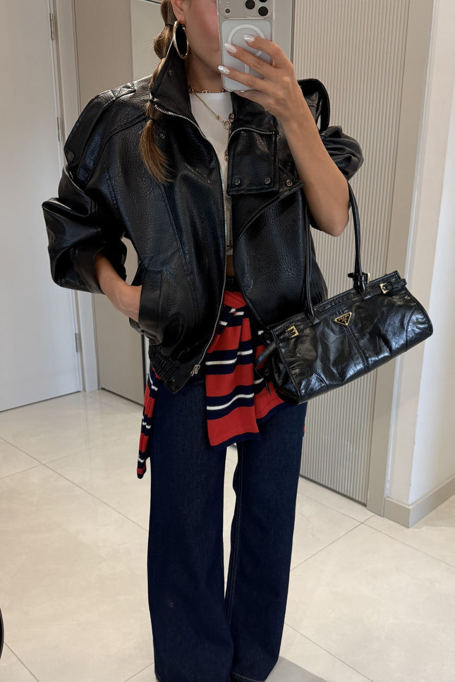Carlota Oversize Zippered Faux-Leather Jacket