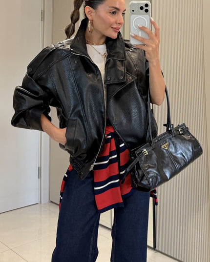 Carlota Oversize Zippered Faux-Leather Jacket