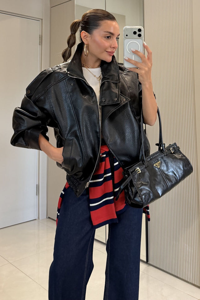 Carlota Oversize Zippered Faux-Leather Jacket