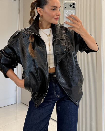 Carlota Oversize Zippered Faux-Leather Jacket