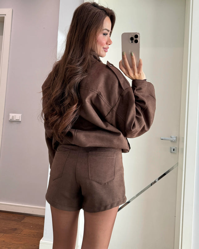 Brown Tatum Jacket Shorts Suede Suit