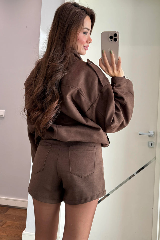 Brown Tatum Jacket Shorts Suede Suit