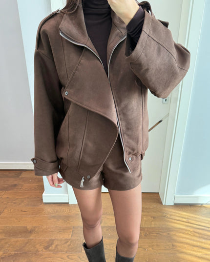 Brown Tatum Jacket Shorts Suede Suit
