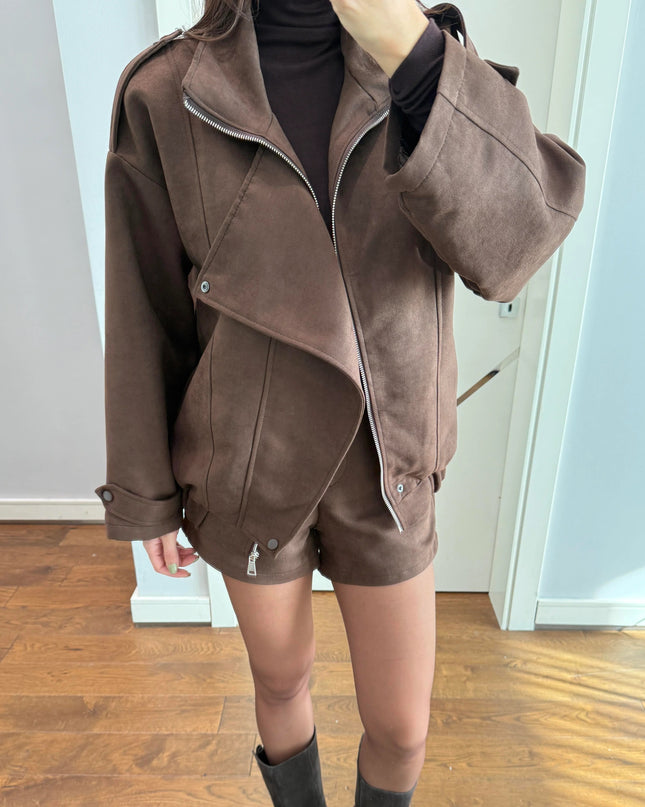 Brown Tatum Jacket Shorts Suede Suit