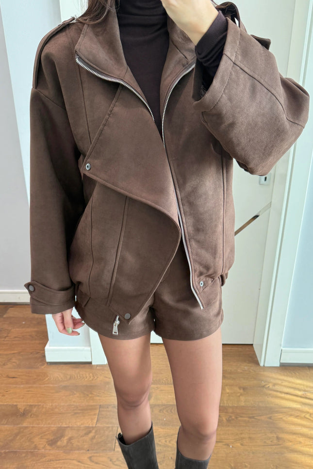 Brown Tatum Jacket Shorts Suede Suit