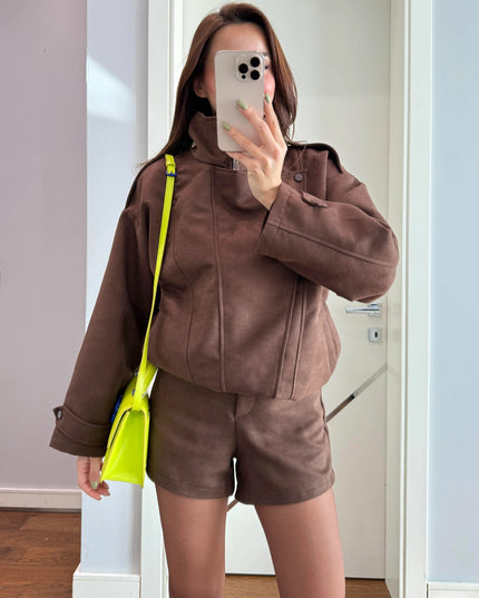 Brown Tatum Jacket Shorts Suede Suit
