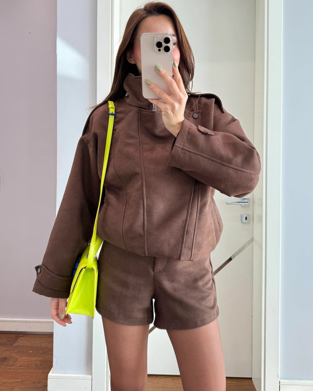 Brown Tatum Jacket Shorts Suede Suit