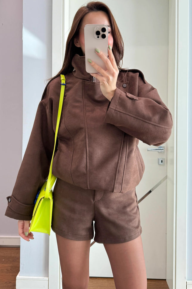 Brown Tatum Jacket Shorts Suede Suit