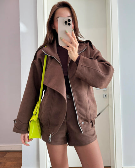 Brown Tatum Jacket Shorts Suede Suit