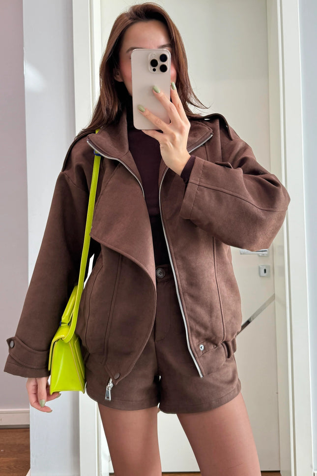 Brown Tatum Jacket Shorts Suede Suit