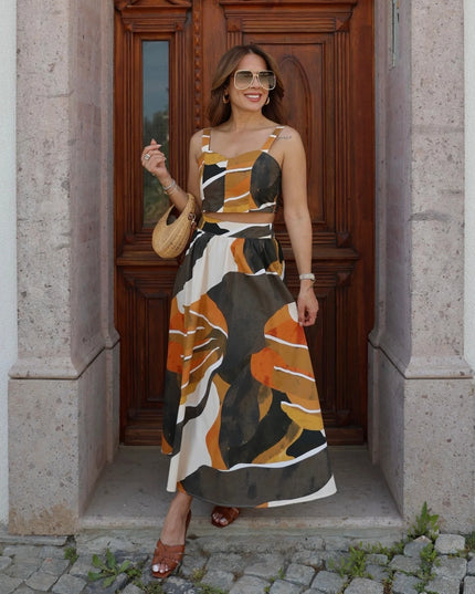Sylvia Colorful Patterned Crop Skirt Set
