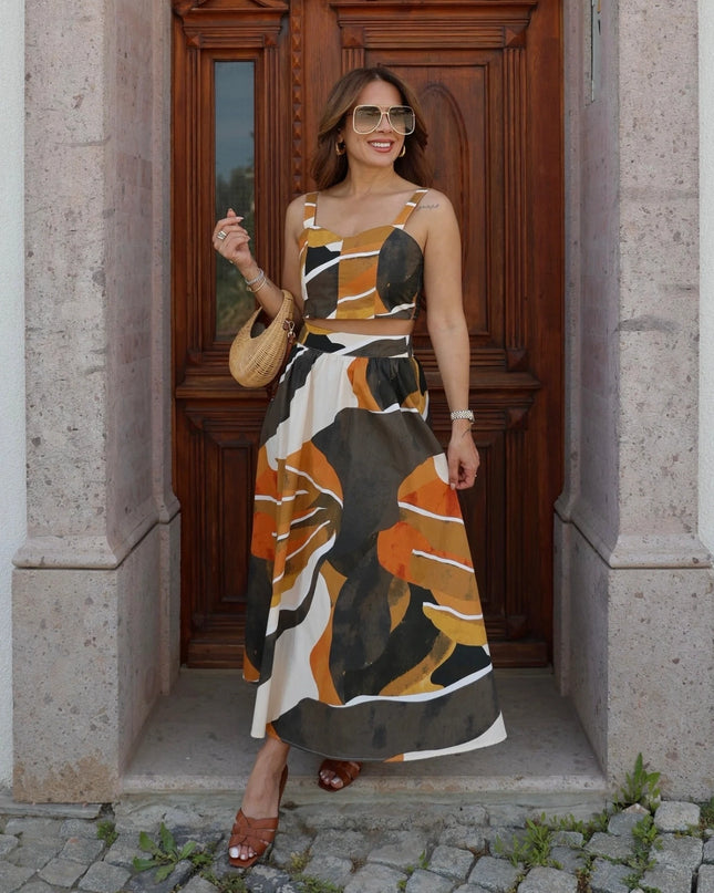 Sylvia Colorful Patterned Crop Skirt Set