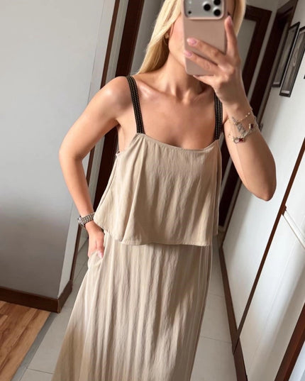 Elena Double-Layered Strappy Midi Dress