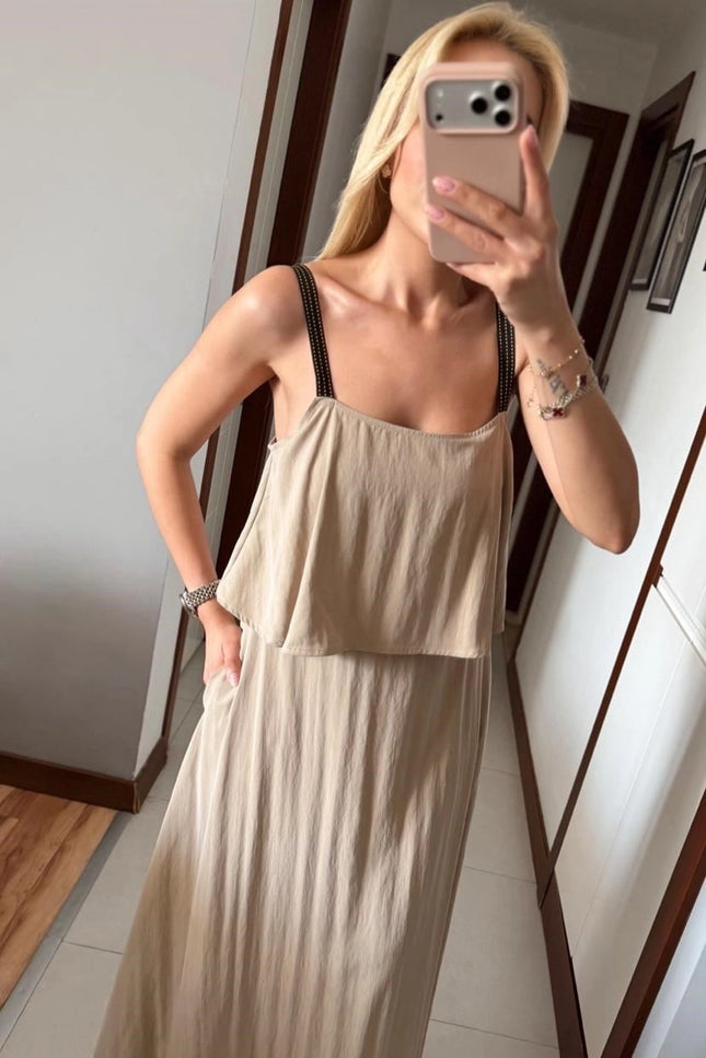 Elena Double-Layered Strappy Midi Dress
