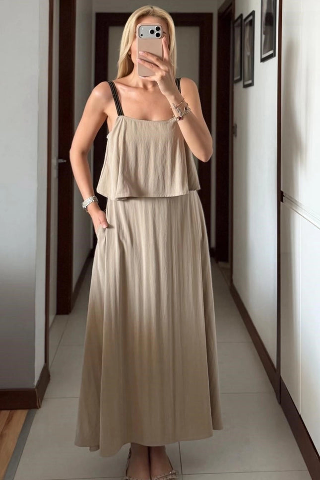 Elena Double-Layered Strappy Midi Dress