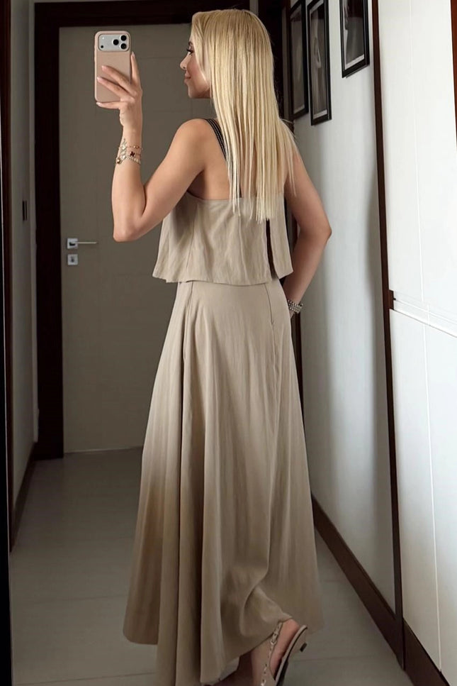 Elena Double-Layered Strappy Midi Dress