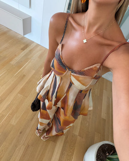 Printed Sleeveless Blouse and Trousers Set