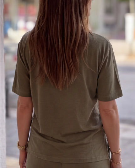 Camelia V-Neck T-Shirt & Wide-Leg Pants Set
