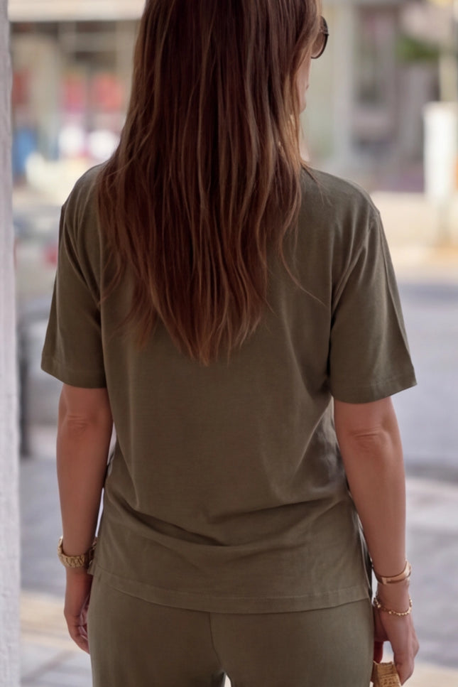 Camelia V-Neck T-Shirt & Wide-Leg Pants Set
