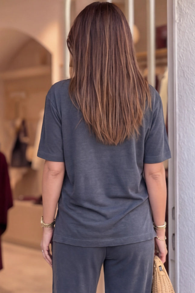 Camelia V-Neck T-Shirt & Wide-Leg Pants Set