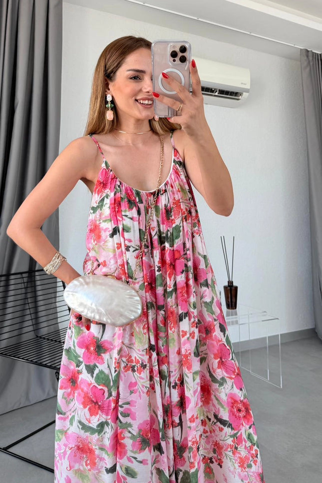 Floral Pattern Strappy Lined Dress