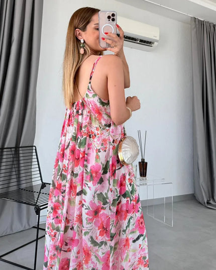 Floral Pattern Strappy Lined Dress