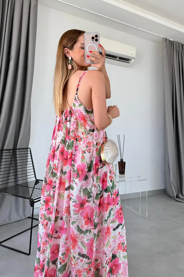 Floral Pattern Strappy Lined Dress